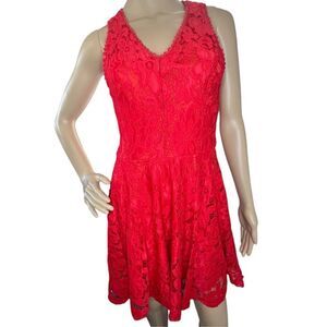 Francesca’s Red Floral Pattern Lace Sleeveless A Line Mini Dress